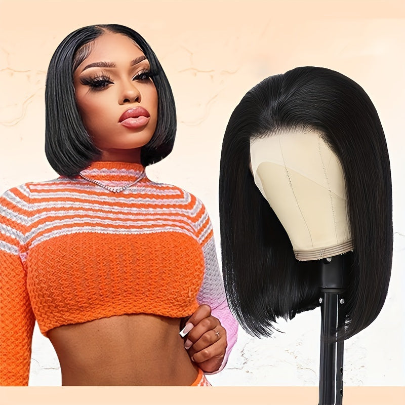 Glue-less Wigs 250% Density Human Hair (Pre Plucked Pre Cut Upgrade 4x4 HD Lace Closure  Straight Bob HD Lace Front Wigs Human Hair for Women)