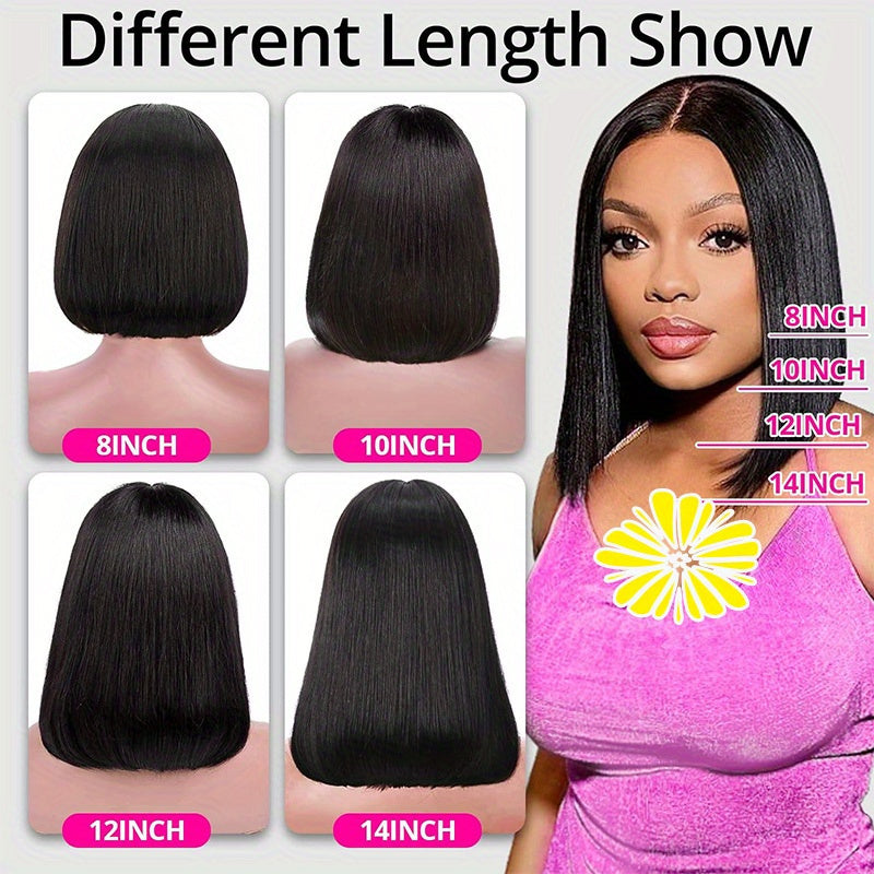 Glue-less Wigs 250% Density Human Hair (Pre Plucked Pre Cut Upgrade 4x4 HD Lace Closure  Straight Bob HD Lace Front Wigs Human Hair for Women)