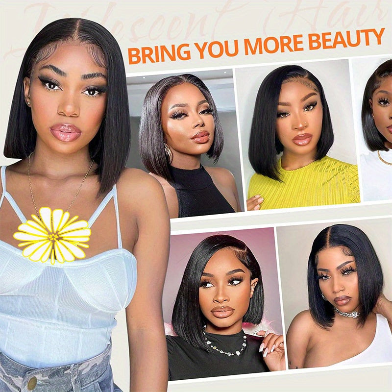 Glue-less Wigs 250% Density Human Hair (Pre Plucked Pre Cut Upgrade 4x4 HD Lace Closure  Straight Bob HD Lace Front Wigs Human Hair for Women)