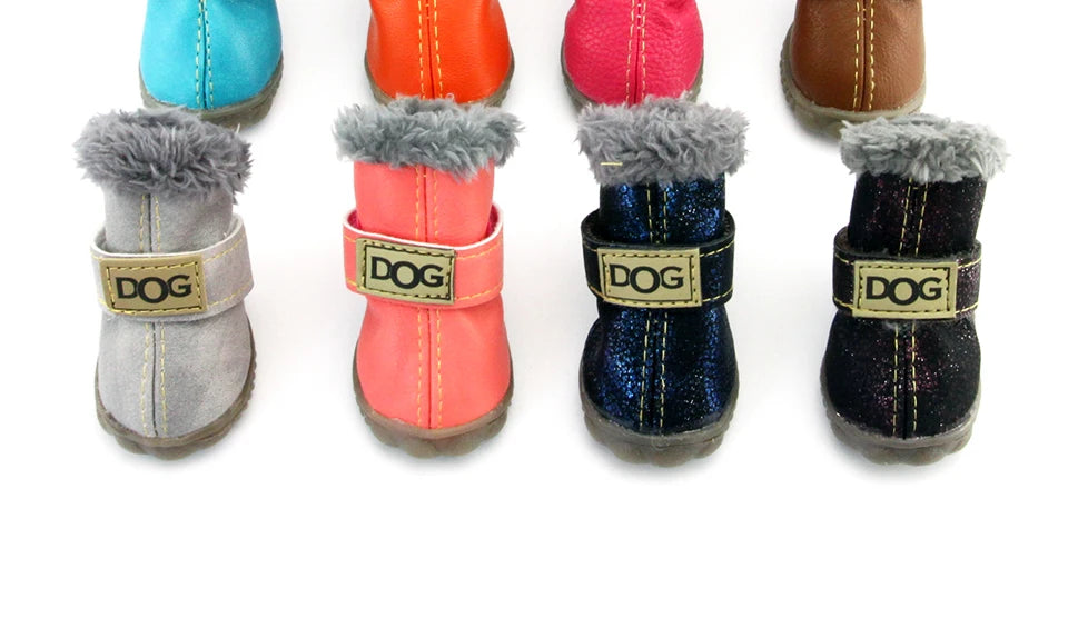 4Pcs/Set Winter Dog Warm Snow Boots (Waterproof Fur Small Dogs Cotton Non Slip XS To Large Dogs)