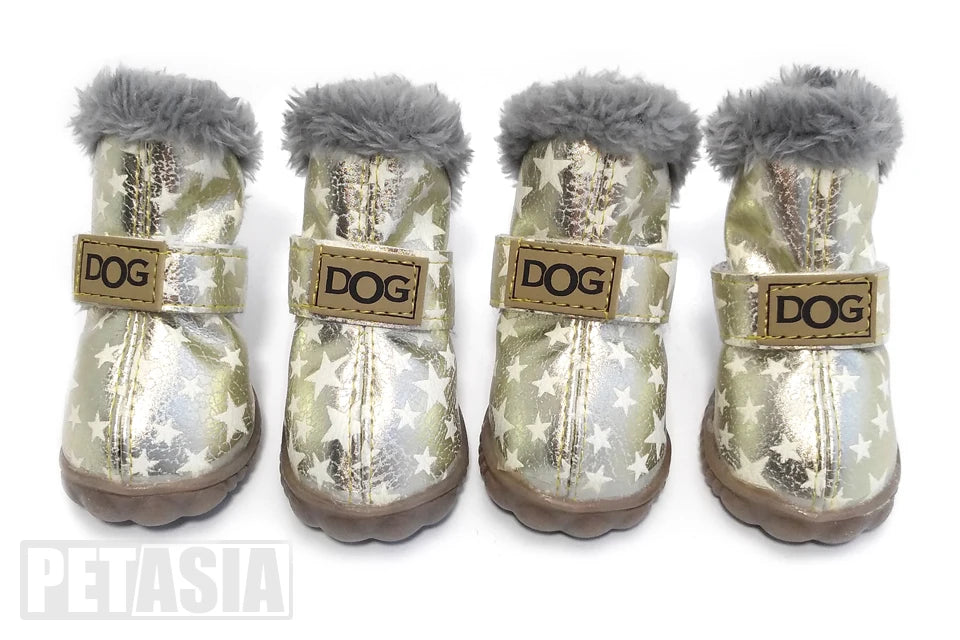 4Pcs/Set Winter Dog Warm Snow Boots (Waterproof Fur Small Dogs Cotton Non Slip XS To Large Dogs)