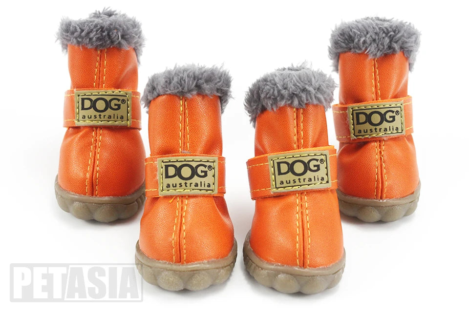 4Pcs/Set Winter Dog Warm Snow Boots (Waterproof Fur Small Dogs Cotton Non Slip XS To Large Dogs)