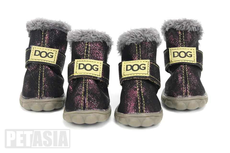 4Pcs/Set Winter Dog Warm Snow Boots (Waterproof Fur Small Dogs Cotton Non Slip XS To Large Dogs)