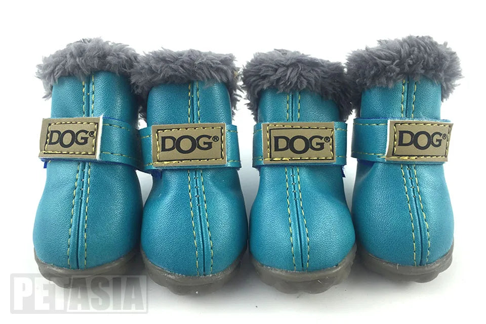 4Pcs/Set Winter Dog Warm Snow Boots (Waterproof Fur Small Dogs Cotton Non Slip XS To Large Dogs)