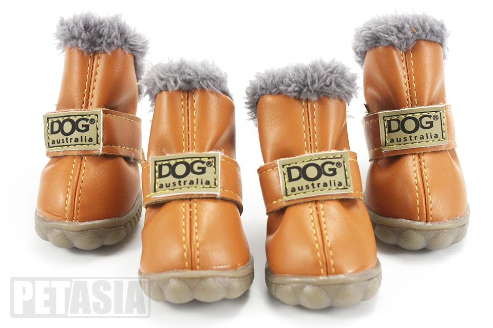 4Pcs/Set Winter Dog Warm Snow Boots (Waterproof Fur Small Dogs Cotton Non Slip XS To Large Dogs)