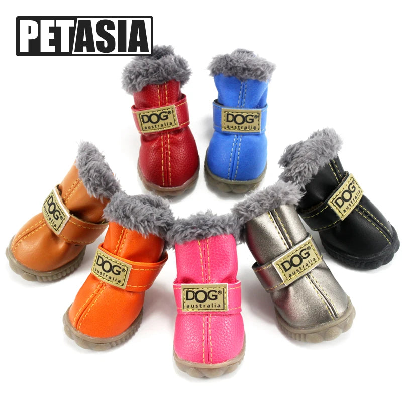 4Pcs/Set Winter Dog Warm Snow Boots (Waterproof Fur Small Dogs Cotton Non Slip XS To Large Dogs)