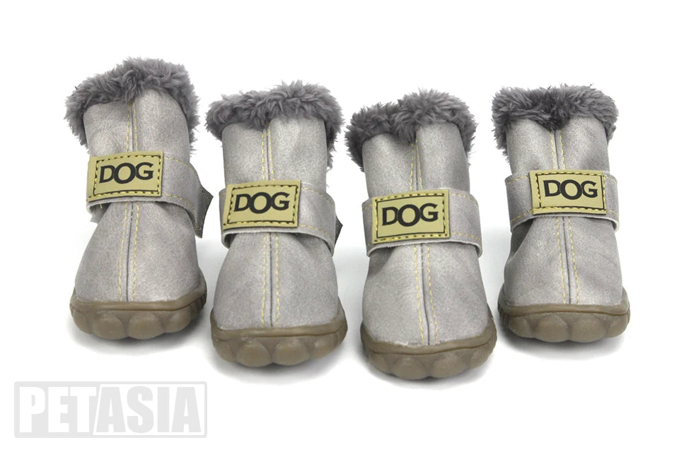 4Pcs/Set Winter Dog Warm Snow Boots (Waterproof Fur Small Dogs Cotton Non Slip XS To Large Dogs)