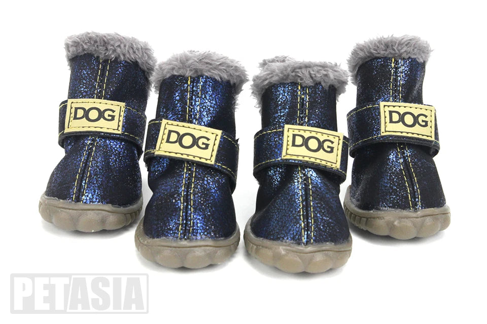 4Pcs/Set Winter Dog Warm Snow Boots (Waterproof Fur Small Dogs Cotton Non Slip XS To Large Dogs)