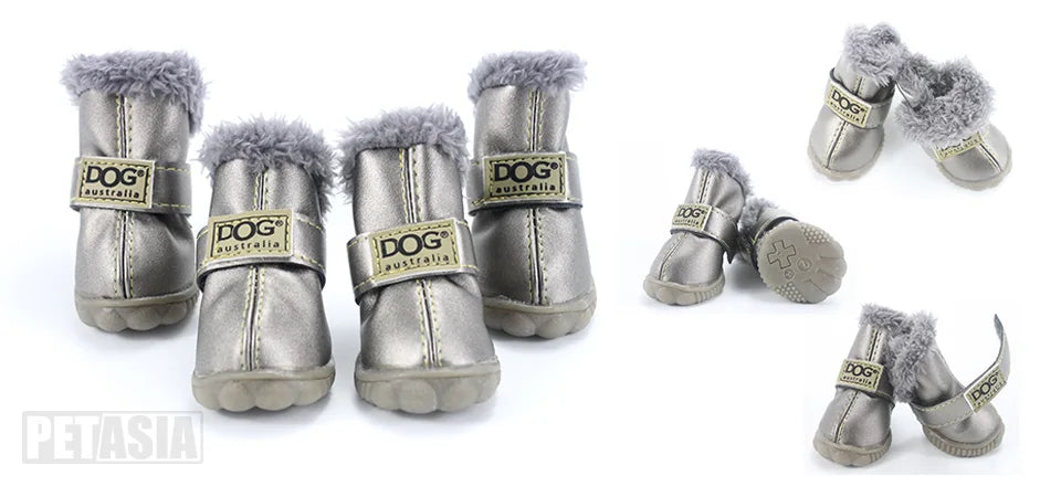 4Pcs/Set Winter Dog Warm Snow Boots (Waterproof Fur Small Dogs Cotton Non Slip XS To Large Dogs)