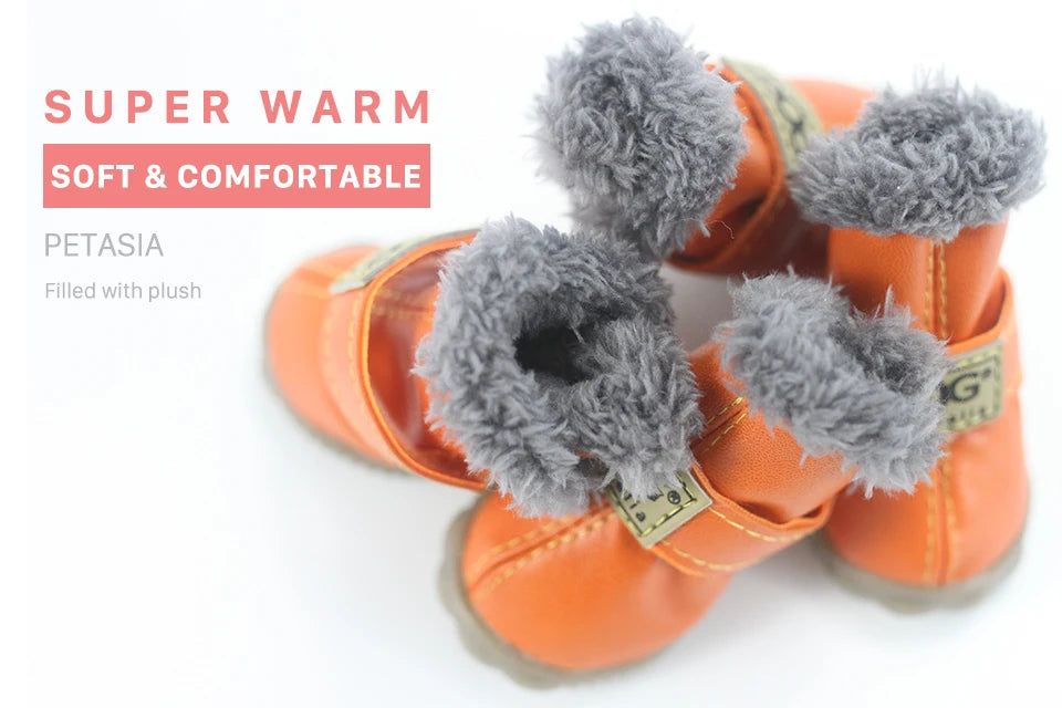 4Pcs/Set Winter Dog Warm Snow Boots (Waterproof Fur Small Dogs Cotton Non Slip XS To Large Dogs)