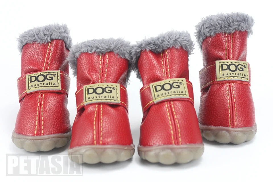 4Pcs/Set Winter Dog Warm Snow Boots (Waterproof Fur Small Dogs Cotton Non Slip XS To Large Dogs)