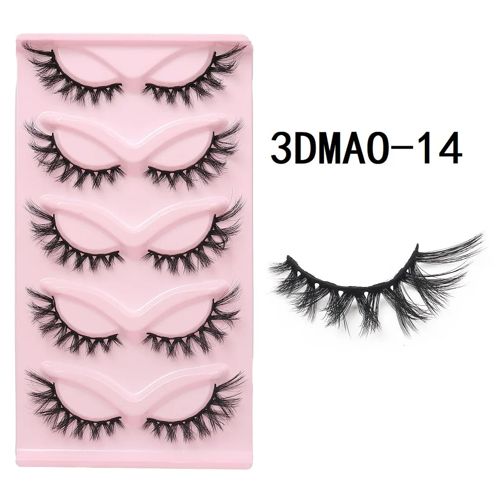 Eyelashes Cat eye  (5 pairs) (3D Natural False Lashes Fluffy Soft Cross 5 pairs Manga Lashes Wispy Natural Eyelash Extension Makeup)