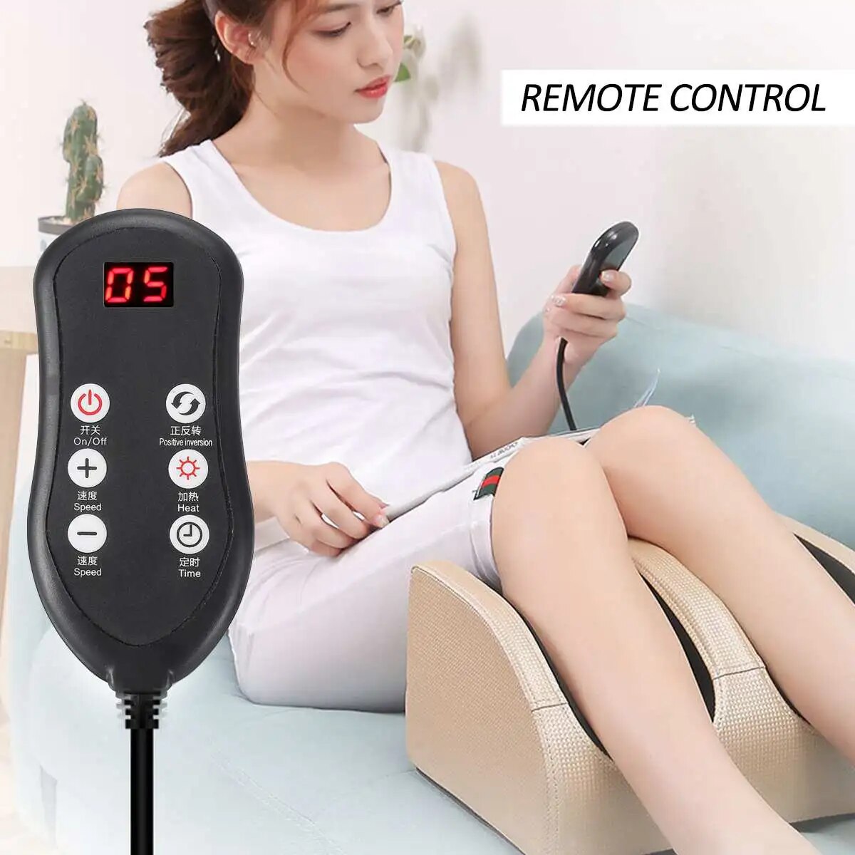 Remote Control Foot Massager Machine (Heating Therapy & Kneading Roller Vibrator)