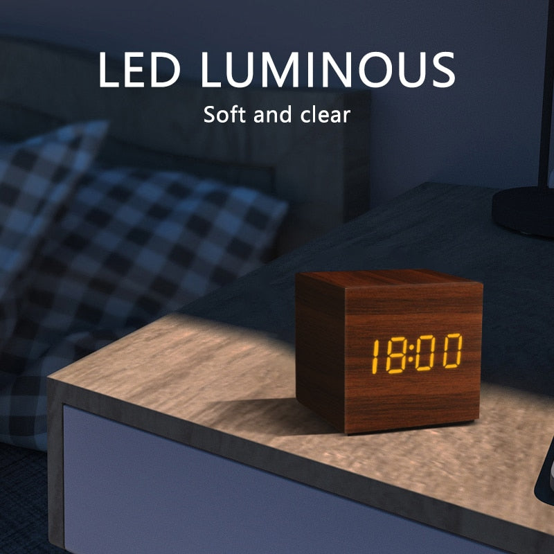 Alarm Clock LED (Wooden Style & Voice Control)