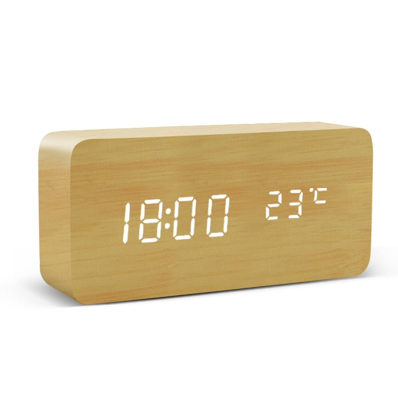 Alarm Clock LED (Wooden Style & Voice Control)