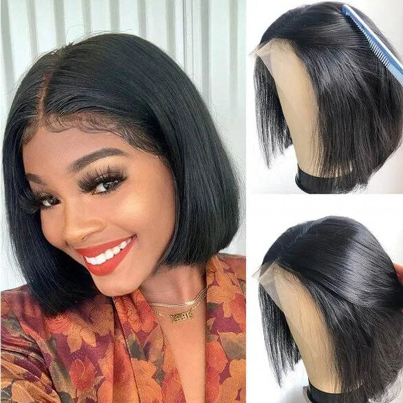 Women Short Bob Wig T Part Side (Bob Wigs Lace Frontal Cuticle Aligned Pre Plucked Brazilian Human Hair for Black Women)