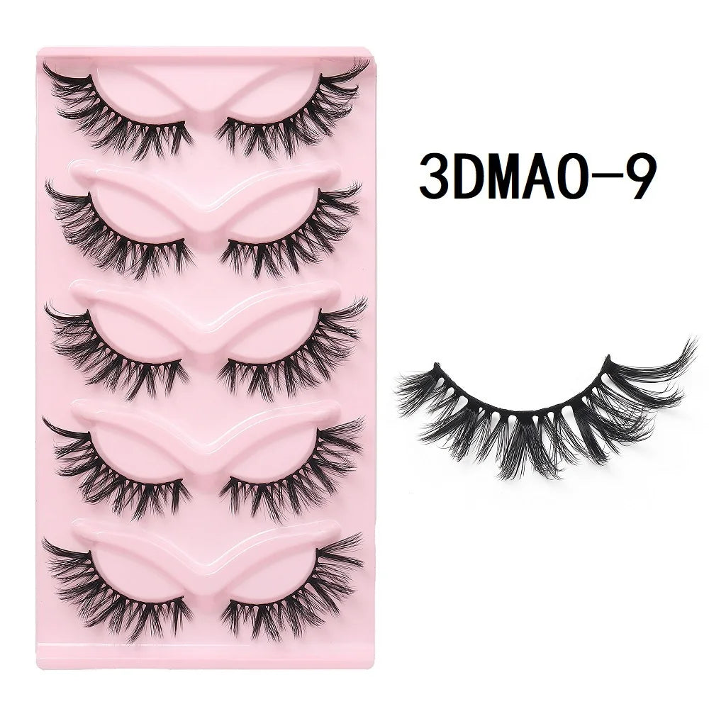 Eyelashes Cat eye  (5 pairs) (3D Natural False Lashes Fluffy Soft Cross 5 pairs Manga Lashes Wispy Natural Eyelash Extension Makeup)