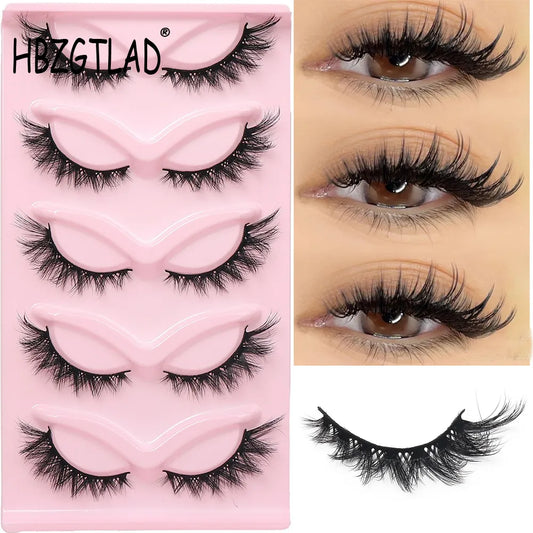 Eyelashes Cat eye  (5 pairs) (3D Natural False Lashes Fluffy Soft Cross 5 pairs Manga Lashes Wispy Natural Eyelash Extension Makeup)