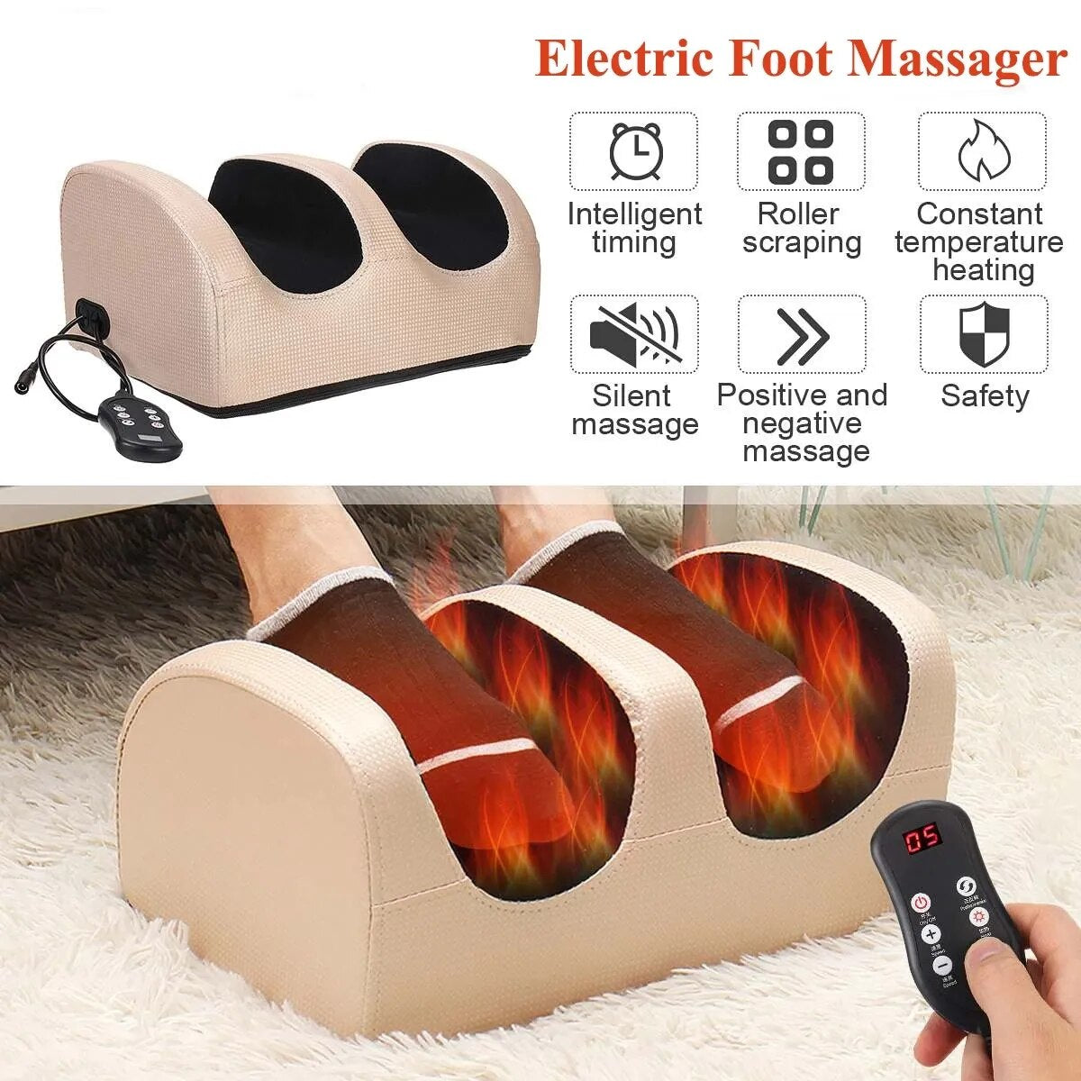 Remote Control Foot Massager Machine (Heating Therapy & Kneading Roller Vibrator)