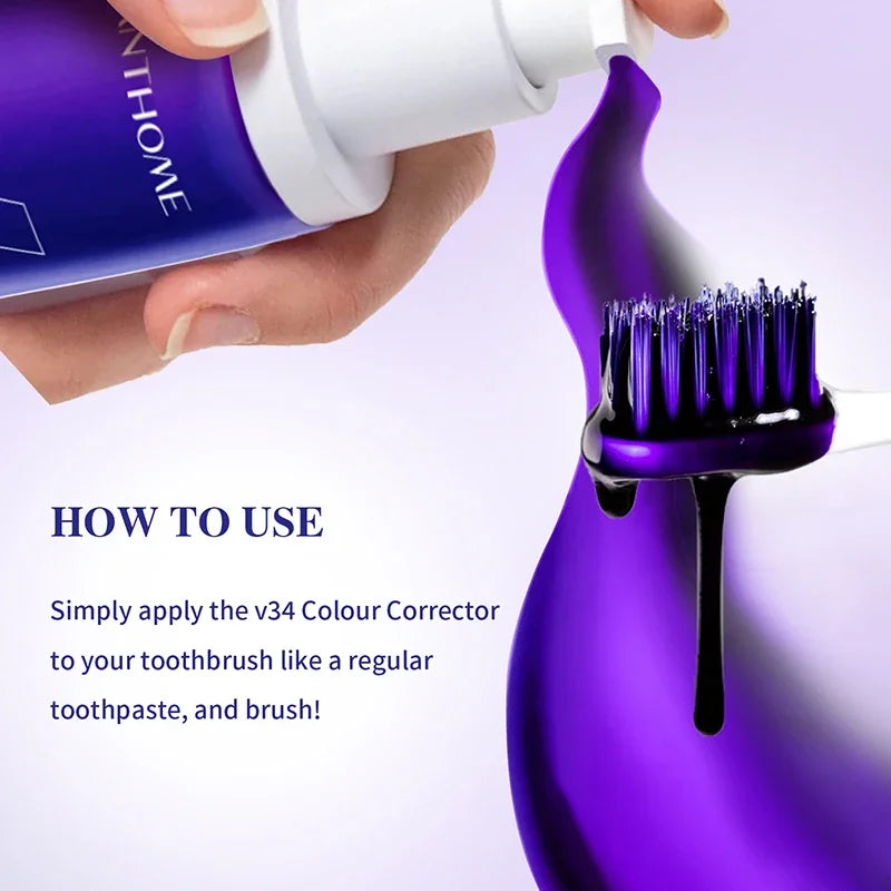 Hismile v34 Colour Corrector, Tooth Stain Removal, Teeth Whitening 
Purple Toothpaste 30ml (Removes Tartar  V34 SmileKit Clean Oral Hygiene Fresh Breath Whitening Teeth Care Products)