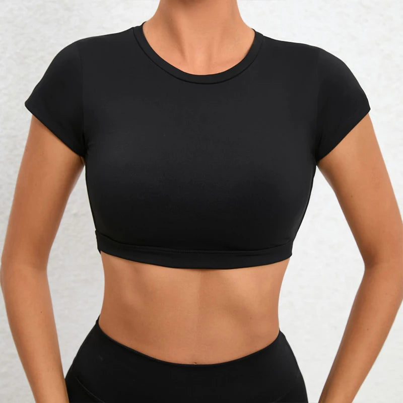 Backless Crop Tops (Sports Shirts Breathable Workout Tops Fitness Sportswear Female Yoga Clothing Sport Women Gym Top)