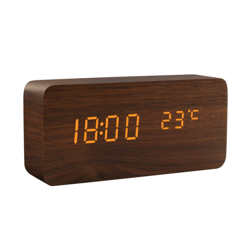 Alarm Clock LED (Wooden Style & Voice Control)