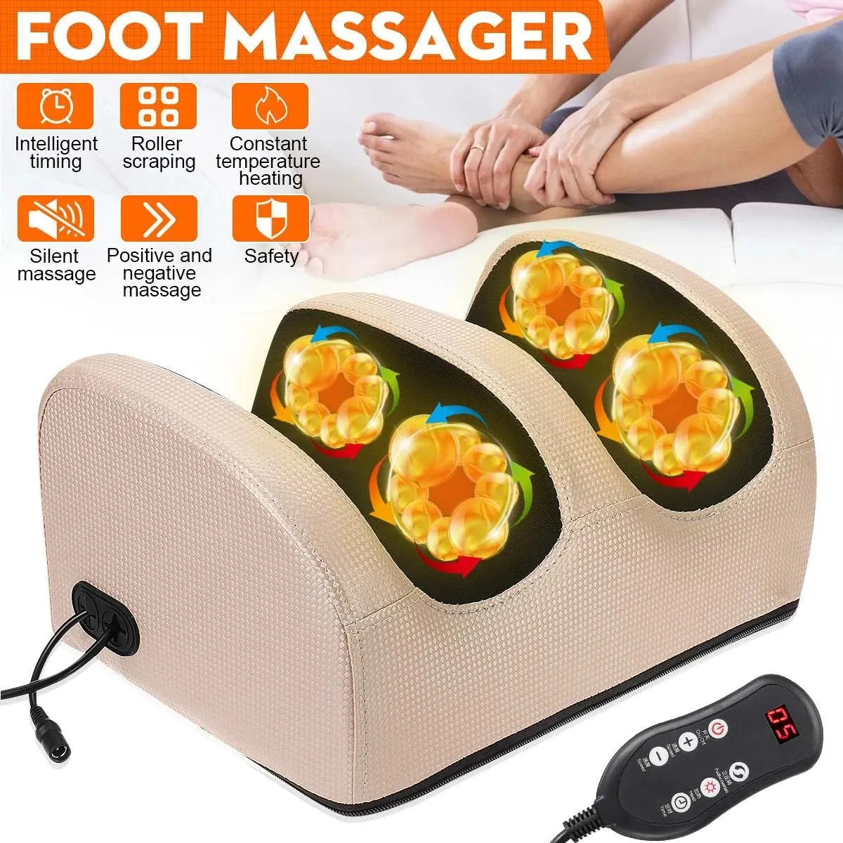 Remote Control Foot Massager Machine (Heating Therapy & Kneading Roller Vibrator)