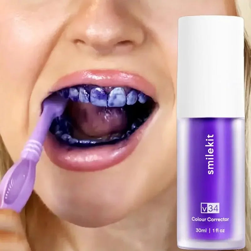 Hismile v34 Colour Corrector, Tooth Stain Removal, Teeth Whitening 
Purple Toothpaste 30ml (Removes Tartar  V34 SmileKit Clean Oral Hygiene Fresh Breath Whitening Teeth Care Products)