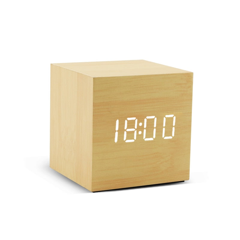 Alarm Clock LED (Wooden Style & Voice Control)