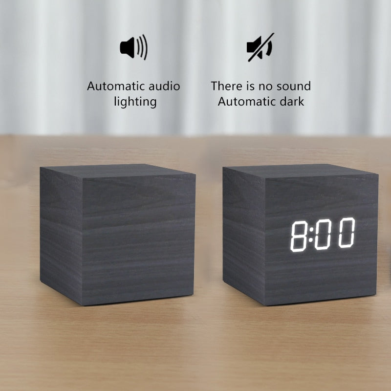 Alarm Clock LED (Wooden Style & Voice Control)