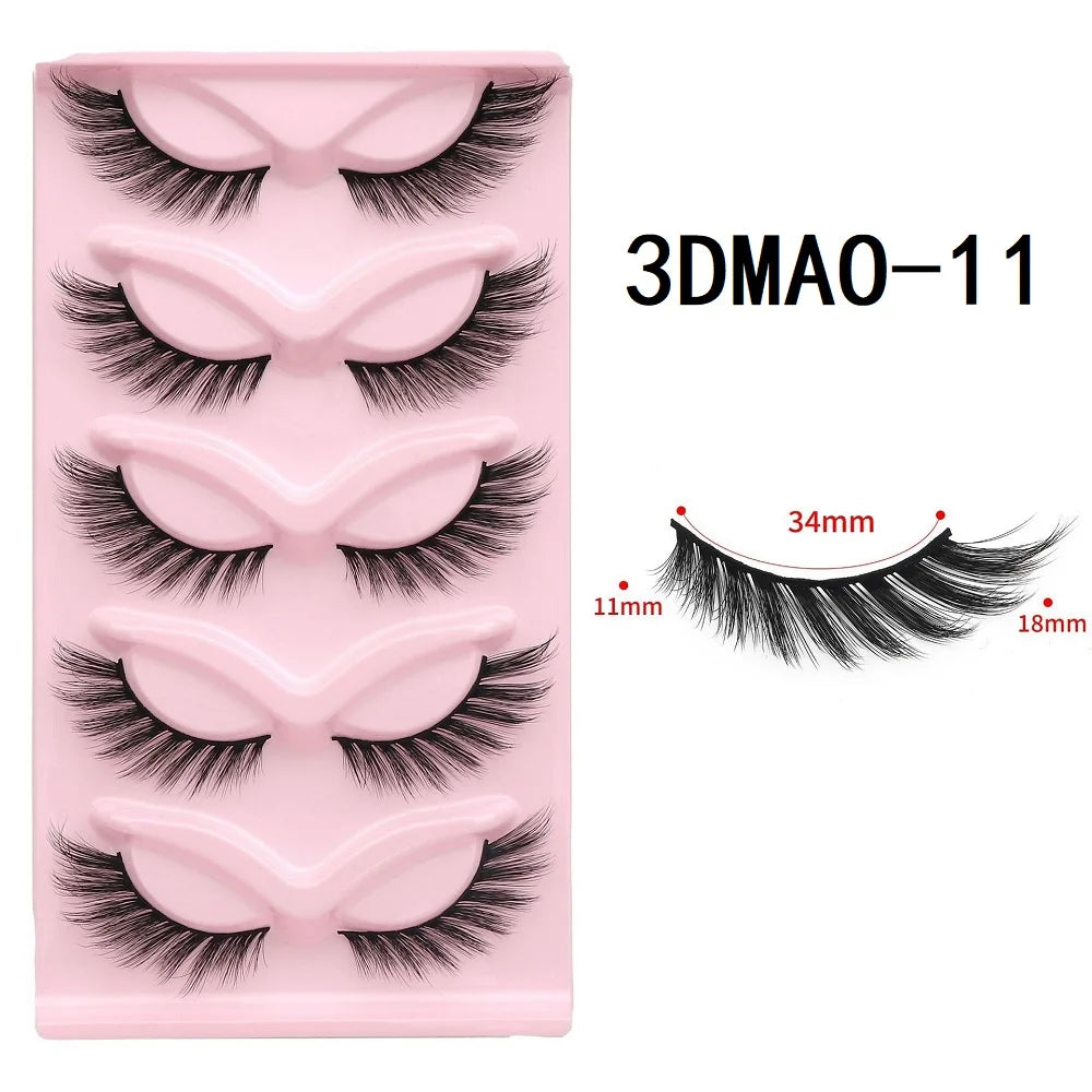 Eyelashes Cat eye  (5 pairs) (3D Natural False Lashes Fluffy Soft Cross 5 pairs Manga Lashes Wispy Natural Eyelash Extension Makeup)