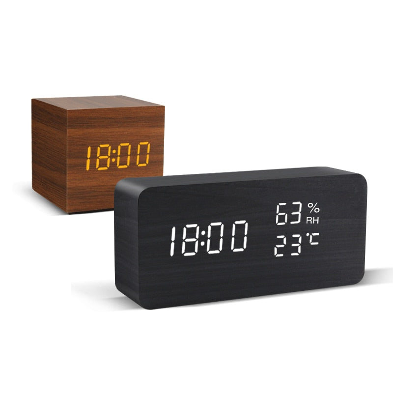 Alarm Clock LED (Wooden Style & Voice Control)