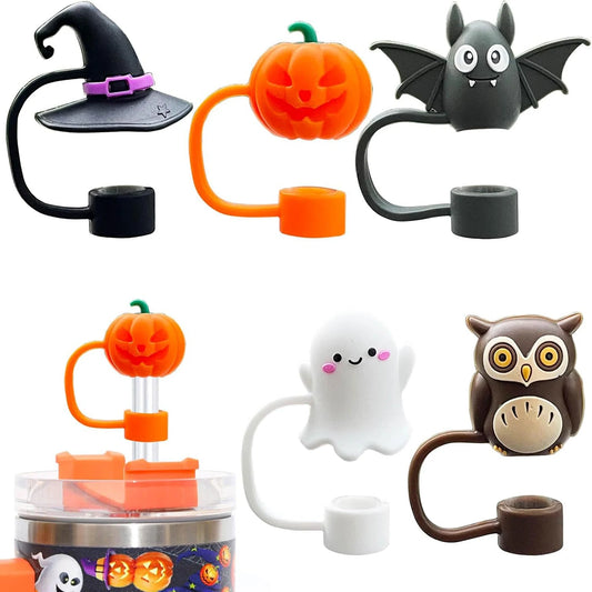 5PCS Halloween Straw Cover Cap for Stanley Cup Silicone Straw Topper for 10mm Straw Dust-Proof Reusable Straw Tips for Tumbler