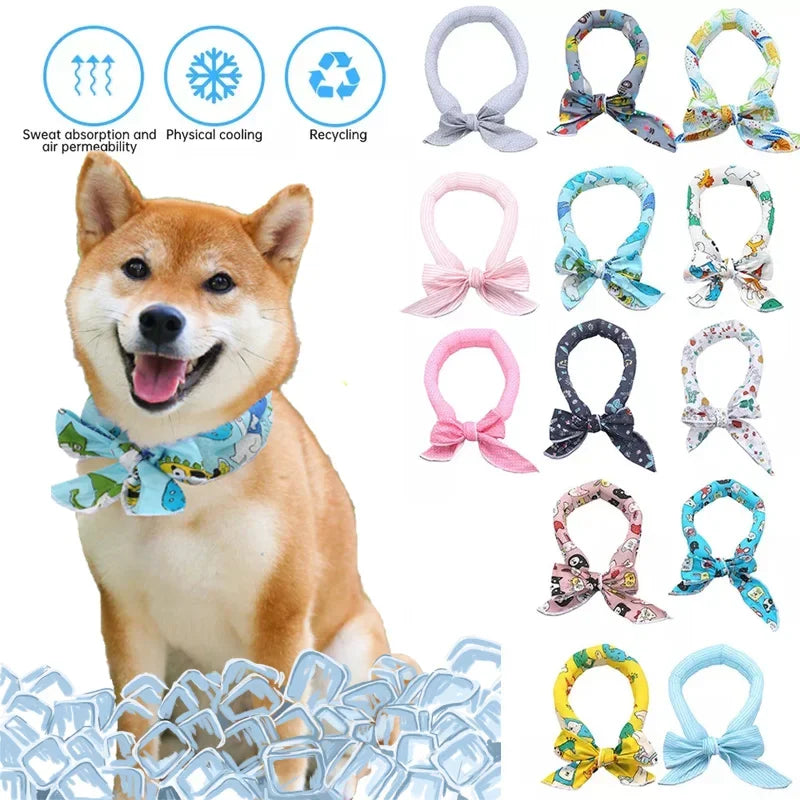 Pet Cooling Scarf for summer (Towel Dogs Cats Ice Collar Adjustable Cat Collar Bib prevent heat stroke Dog Supplies)