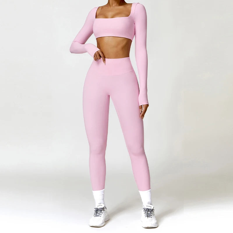 Women Tracksuit Set (2PCS) (Quick-Drying Gym Set WomenLong Sleeve Sports Shirt Yoga Clothing)