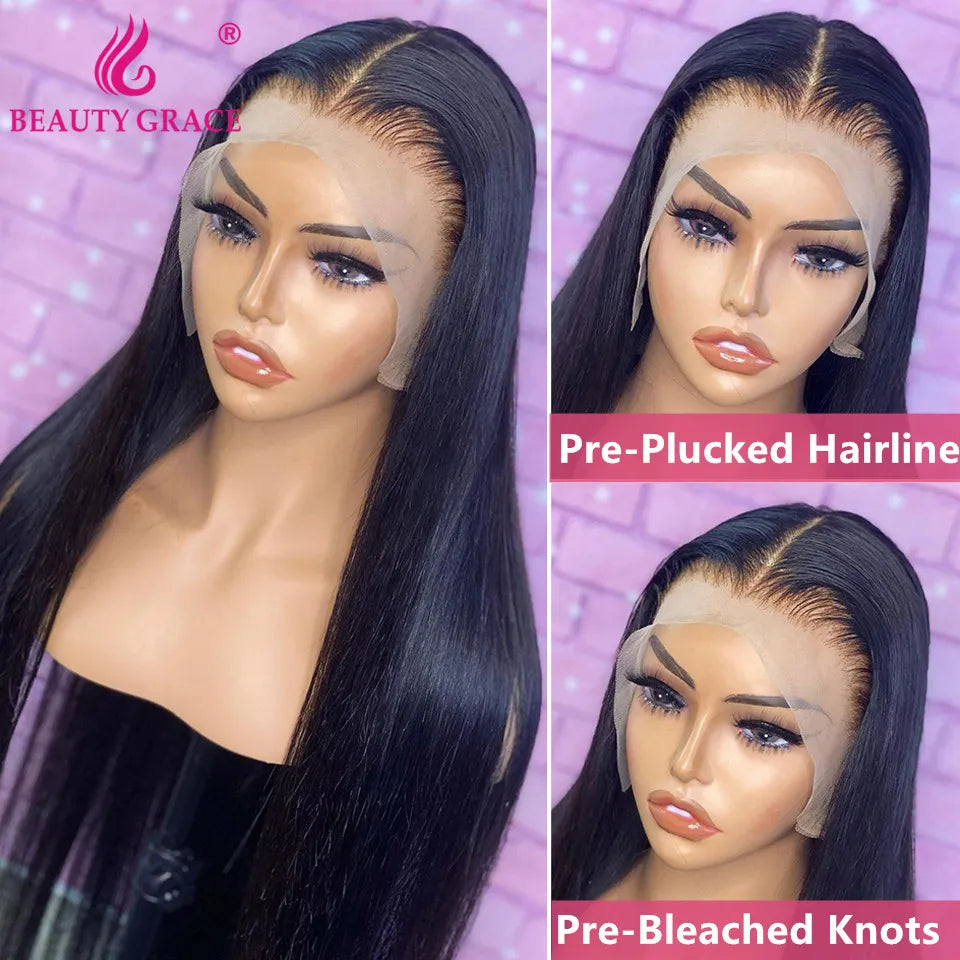 Brazilian Straight Human Hair Wig (Glueless Wigs Human Hair Lace Frontal Wig HD 13X4 Lace Front Wig 4X4  Wig Ready To Wear)