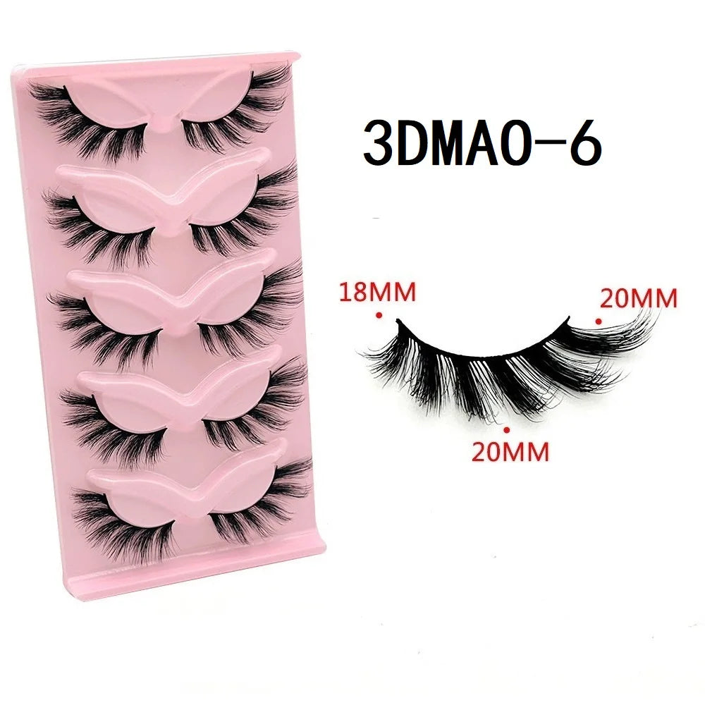 Eyelashes Cat eye  (5 pairs) (3D Natural False Lashes Fluffy Soft Cross 5 pairs Manga Lashes Wispy Natural Eyelash Extension Makeup)