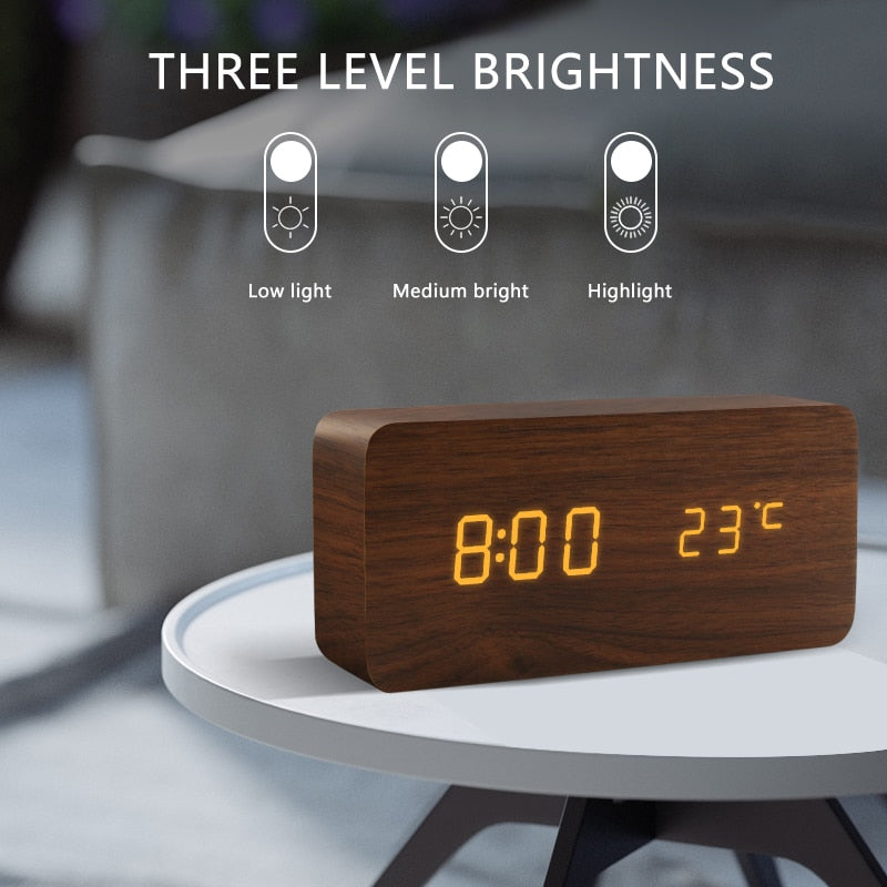 Alarm Clock LED (Wooden Style & Voice Control)