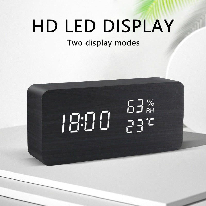 Alarm Clock LED (Wooden Style & Voice Control)