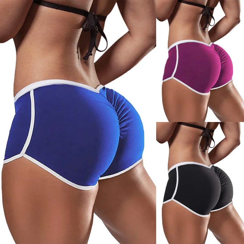 Women Low Waist Sport Shorts (Summer Elasticated Fold Design Shorts Sexy Ladies Training Gym Shorts Mini Skinny Fitness Short)